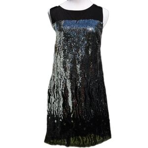 Romeo & Juliet Couture Black Sleevless A line Mini Dress, Silver Sequins, Size M